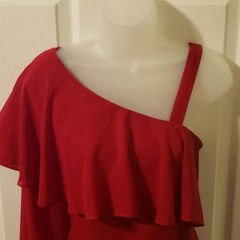 Ann Taylor Factory Red Ruffle Top - Picture 2 of 5